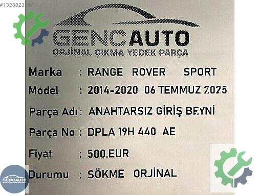 Land Rover Range Rover Anahtarsız Giriş Beyni DPLA19H440AE çıkma parça