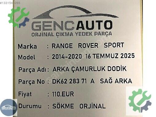 Land Rover Range Rover Arka Çamurluk DK6228371A çıkma parça