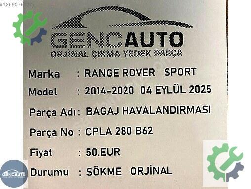 Land Rover Range Rover Havalandırma Izgarası CPLA280B62 çıkma parça