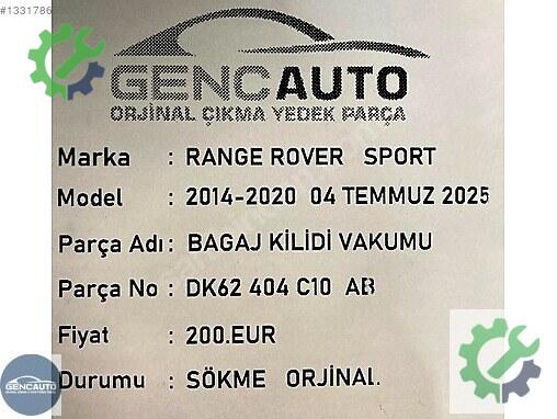 Land Rover Range Rover Bagaj Kilidi DK62404C10AB çıkma parça