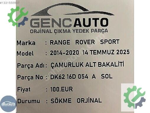 Land Rover Range Rover Bakalit DK6216D055 çıkma parça