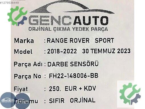 Land Rover Range Rover Darbe Sensörü FH22-148006-BB çıkma parça