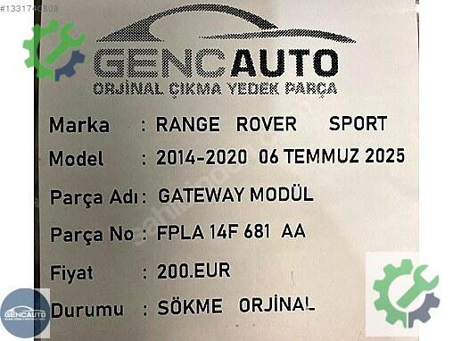 Land Rover Range Rover Beyin FPLA14F681AA çıkma parça