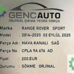RANGE ROVER SPORT HAVA KANALI SÖKME ORJİNAL CPLA9A676AD SAĞ