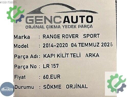 Land Rover Range Rover Kapı (Arka Sağ) çıkma parça