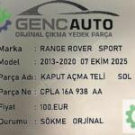 RANGE ROVER SPORT KAPUT AÇMA TELİ CPLA16A938AA SOL