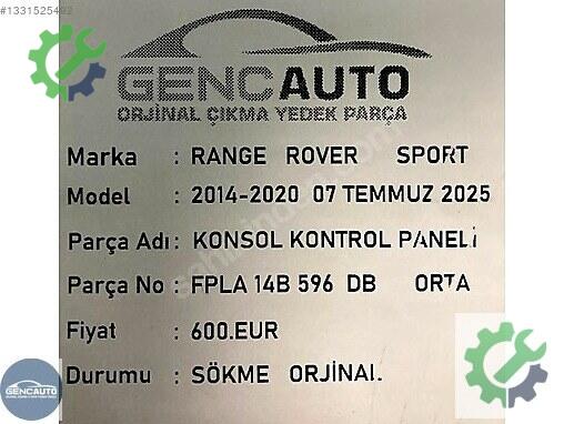 Land Rover Range Rover Konsol Kontrol Paneli FPLA14B596DB çıkma parça