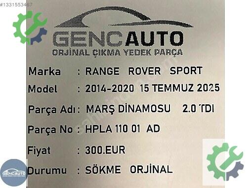 Land Rover Range Rover Şarj Dinamosu HPLA11001AD çıkma parça