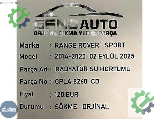 Land Rover Range Rover Radyatör Hortumu CPLA8260CD çıkma parça