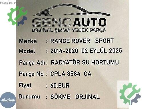 Land Rover Range Rover Radyatör Hortumu CPLA8584CA çıkma parça