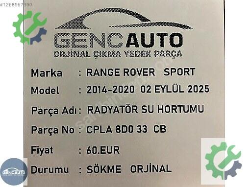 Land Rover Range Rover Radyatör Hortumu CPLA8D033CB çıkma parça