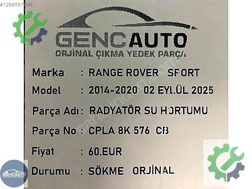 Land Rover Range Rover Radyatör Hortumu CPLA8K576CB çıkma parça