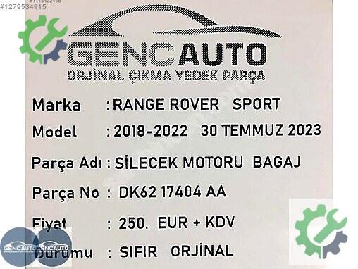 Land Rover Range Rover Silecek Motoru DK6217404AA çıkma parça