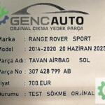 RANGE ROVER SPORT TAVAN AİRBAG SÖKME ORJİNAL 307428799 AB