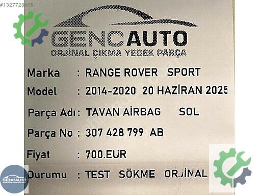 Land Rover Range Rover Tavan Airbag 307428799 çıkma parça