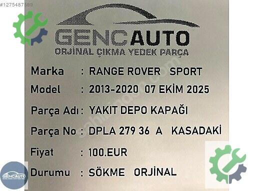 Land Rover Range Rover Yakıt Depo Kapağı DPLA27936A çıkma parça