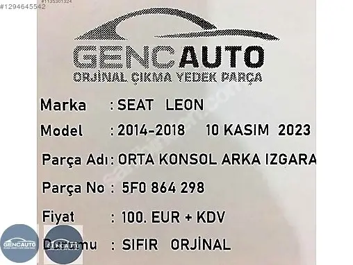 Seat Leon Panjur 5F0864298 çıkma parça