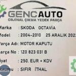 SKODA OCTAVİ MOTOR KAPUTU SIFIR İTHAL OEM 1Z0823031 B