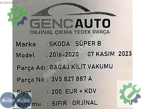 Skoda Superb Bagaj Kilidi 3V5827887 çıkma parça