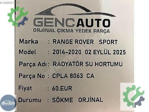 Land Rover Range Rover Radyatör Hortumu çıkma parça