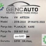 VW ARTEON PLAKALIK KARA SIFIR ORJİNAL 3G8807845