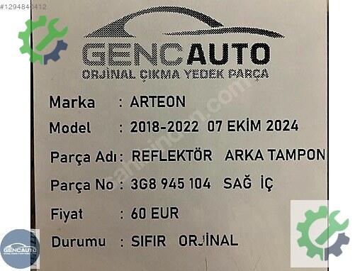 Diğer Arka Tampon 3G8945104 çıkma parça