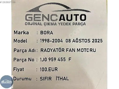 Volkswagen Bora Radyatör 1J0959455 çıkma parça