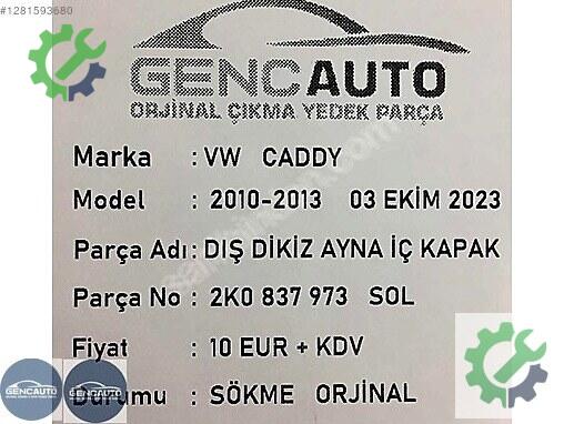Volkswagen Caddy İç Ayna 2K0837973 çıkma parça