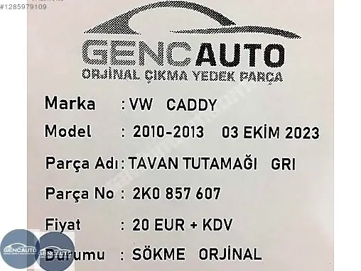 Volkswagen Kol Dayama 2K0857607 çıkma parça