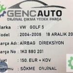VW GOLF 5 DİREKSİYON AİRBAG SÖKME ORJİNAL OEM 1K0880201