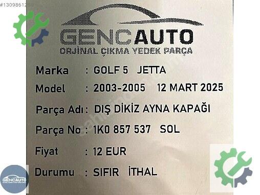 Volkswagen Golf Sol İç Ayna 1K0857537 çıkma parça
