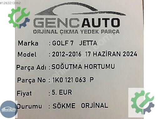 Volkswagen Golf Soğutma Hortumu 1K0121063 çıkma parça