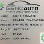 VW GOLF 7 PASSAT B8 PARTİKÜL FİLTRE BORUSU OEM 04L131582 E