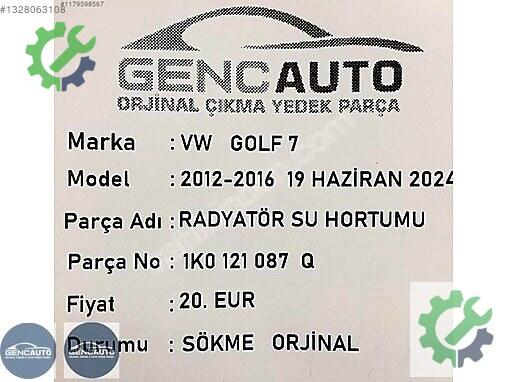 Volkswagen Golf Klima Borusu 1K0121087 çıkma parça