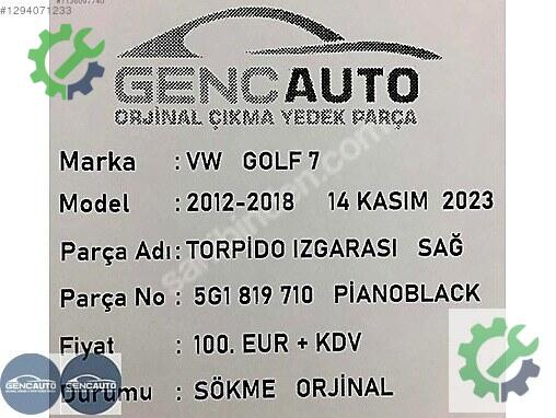 Volkswagen Golf Panjur 5G1819710 çıkma parça