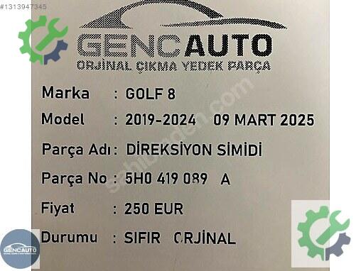 Volkswagen Golf Direksiyon Simidi 5H0419089 çıkma parça