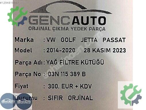 Volkswagen Passat Yağ Filtresi 03N115389 çıkma parça