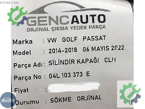 Volkswagen Golf Silindir Kapak 04L103373E çıkma parça