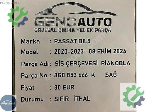 Volkswagen Passat Sağ Sis Farı 3G0853666K çıkma parça
