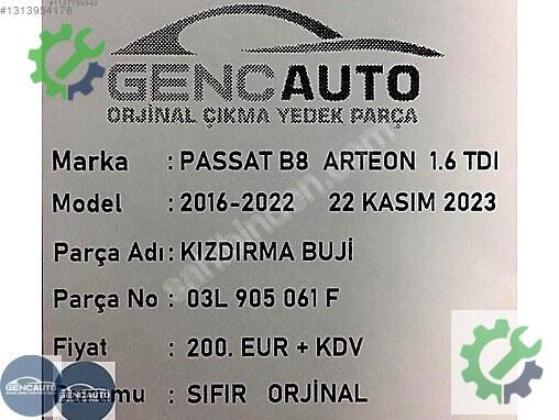 Volkswagen Passat Kızdırma Bujileri 03L905061 çıkma parça