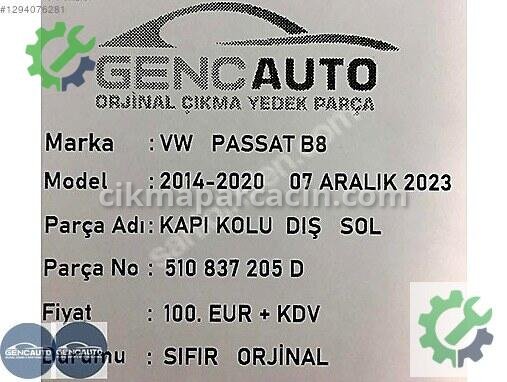 Volkswagen Passat Kapı Kolu 510837205 çıkma parça