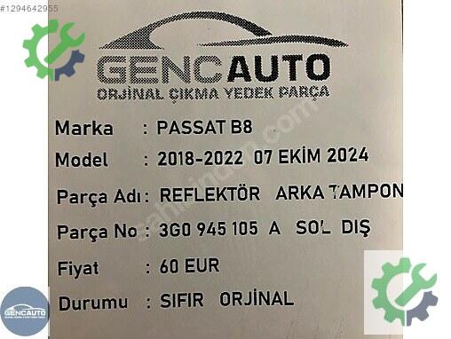 Diğer Arka Tampon 3G0945105A çıkma parça
