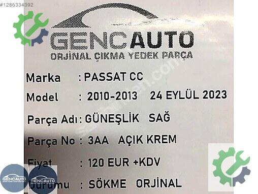 Volkswagen Passat Güneşlik çıkma parça