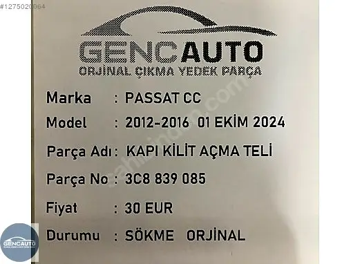 Volkswagen Passat Kapı 3C8839085 çıkma parça
