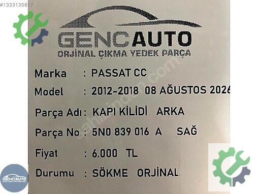 Volkswagen Passat Kapı Kilidi 5N0839016 çıkma parça