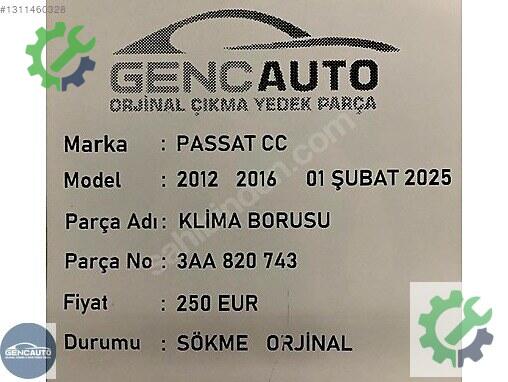 Volkswagen Passat Klima Borusu 3AA820743 çıkma parça