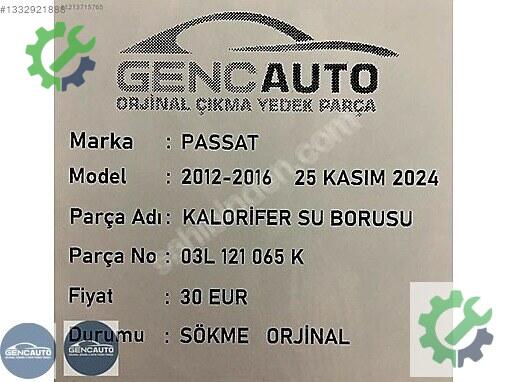 Volkswagen Passat Intercooler Borusu 03L121065K çıkma parça
