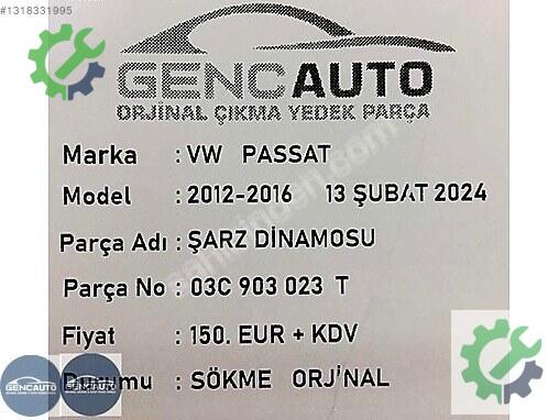 Volkswagen Passat Marş Motoru 03C903023 çıkma parça