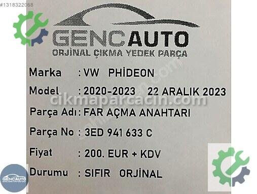 Volkswagen Phaeton Far Anahtarı 3ED941633 çıkma parça