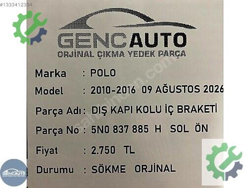 Volkswagen Polo Sol Ön Kapı Kolu 5N0837885 çıkma parça
